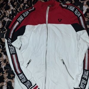 True Religion Red and White Bomber Jacket